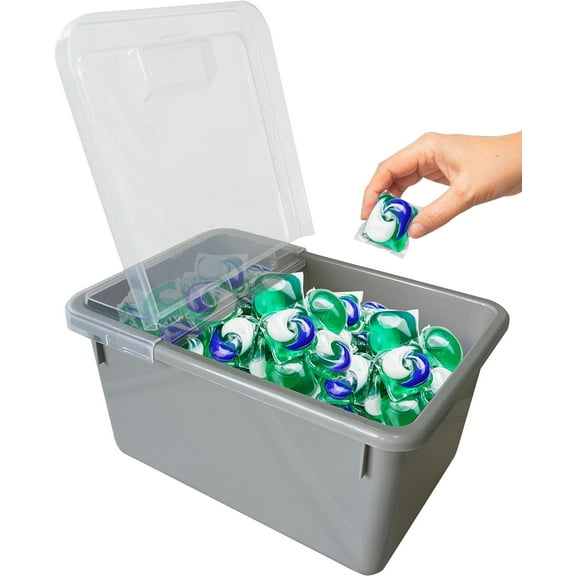 Skywin Laundry Pod Container with Lift-Up Lid (Grey) - Laundry Pod Storage Container for Laundry Room Organization Laundry & Dishwasher Pod Laundry Container