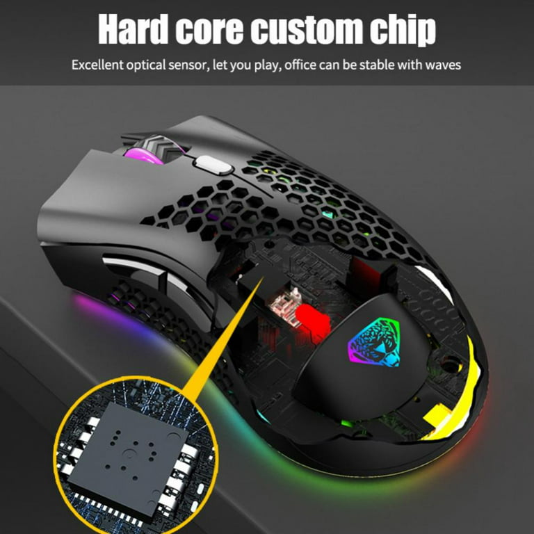 Gaming Mouse Wireless Rechargeable, USB Mouse Gaming, RGB Backlit Mouse,  Hyperspeed Comfortable Grip Ergonomic Optical Mice with Honeycomb Shell for