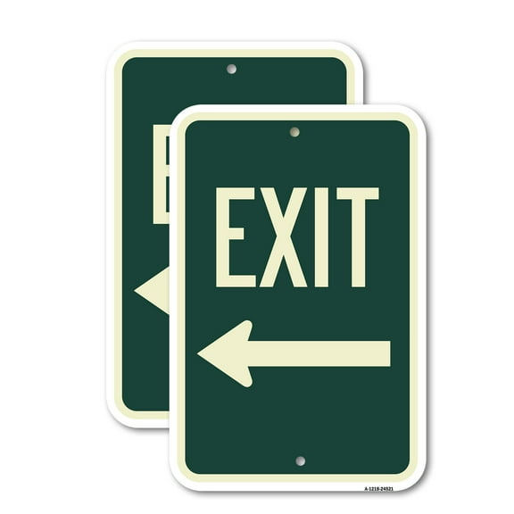 (2 Pack) Exit with Left Arrow | 12" X 18" Heavy-Gauge Aluminum Sign | Rust Free Aluminum, Weather Resistant, Waterproof, Fade Resistant, 2 Pre-drilled Holes