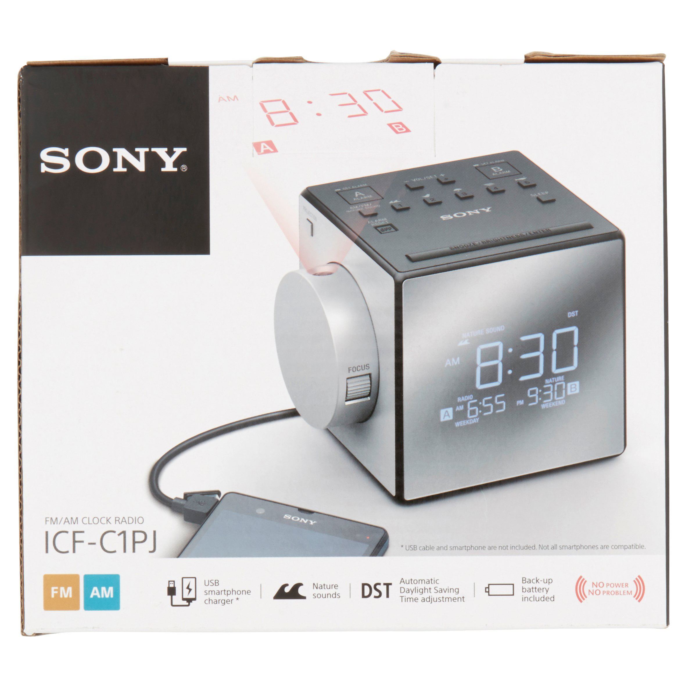 Sony ICF-C1PJ Alarm Clock AM/FM Radio Nature Sounds Time Projection ICFC1PJ 