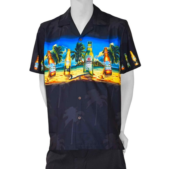 Favant Beer Bottle Band Men's Short Sleeve Hawaiian Aloha Shirt