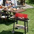 thumbnail image 2 of Portable Charcoal Grill, Four Legs with Wheels Square Enamel Charcoal Oven, Black Red, 2 of 9