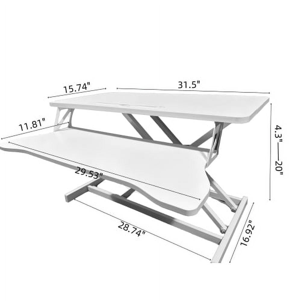 Donext 32'' Desk Converter, Height Adjustable Sit to Stand Riser, Dual Monitor and Laptop Workstation with Wide Keyboard Tray, White