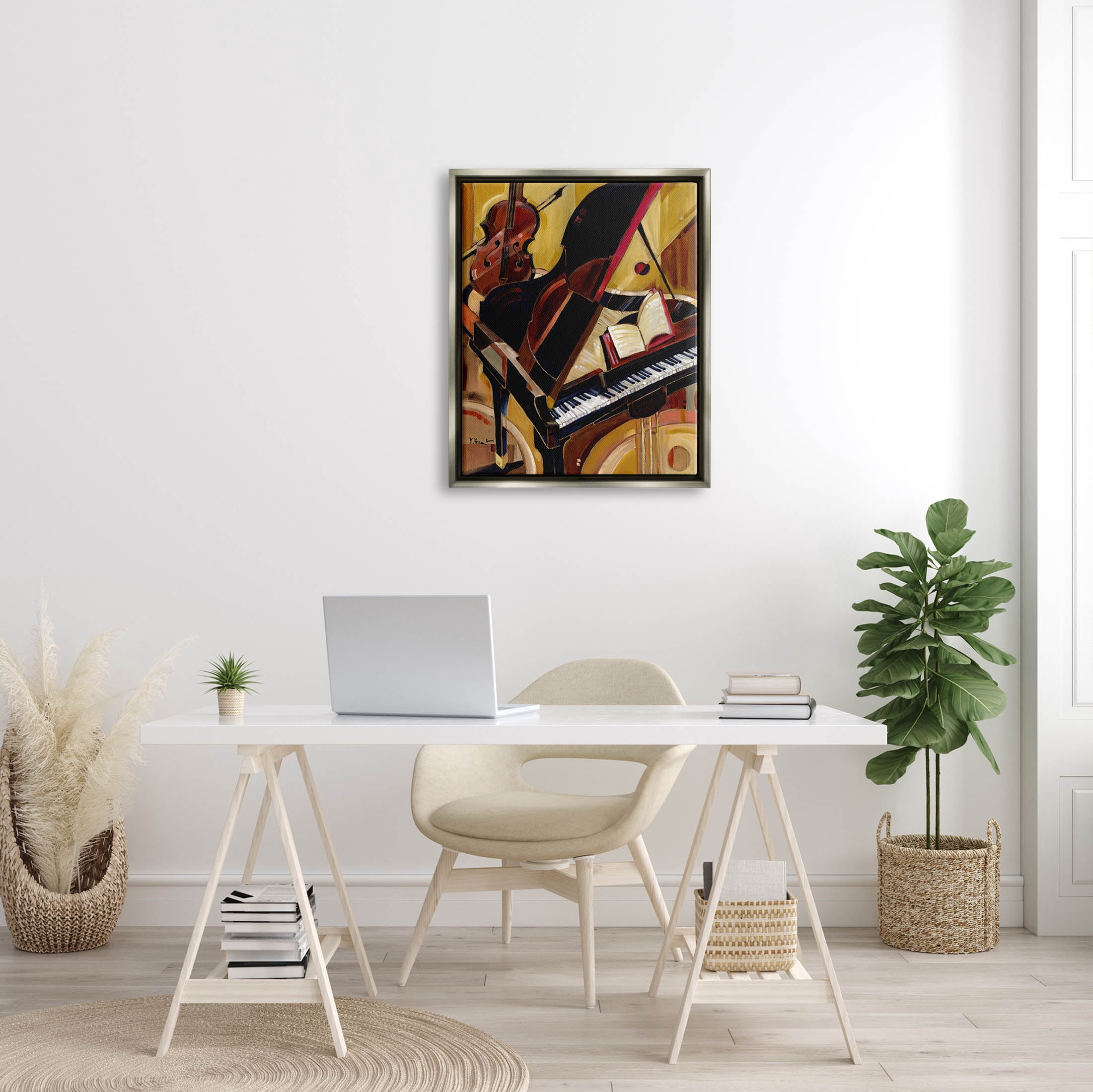Stupell Industries Musical Instruments Modern Piano Painting Luster Gray Floating Framed Canvas Print Wall Art, Design by Paul Brent