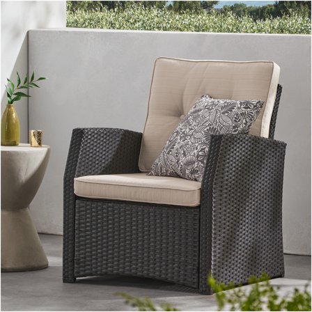 JERFIT St. Martha All-Weather PE Rattan Single Sofa Chair, Dark Brown Patio Loveseat for Outdoor Garden, Porch, Poolside