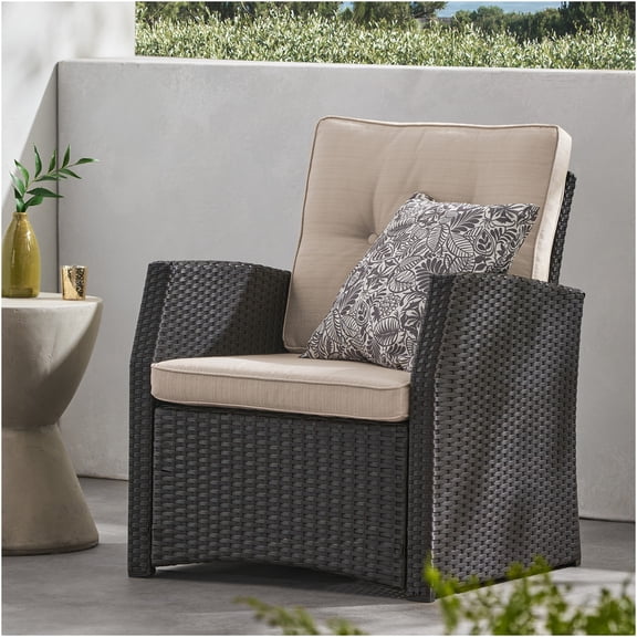 JERFIT St. Martha All-Weather PE Rattan Single Sofa Chair, Dark Brown Patio Loveseat for Outdoor Garden, Porch, Poolside