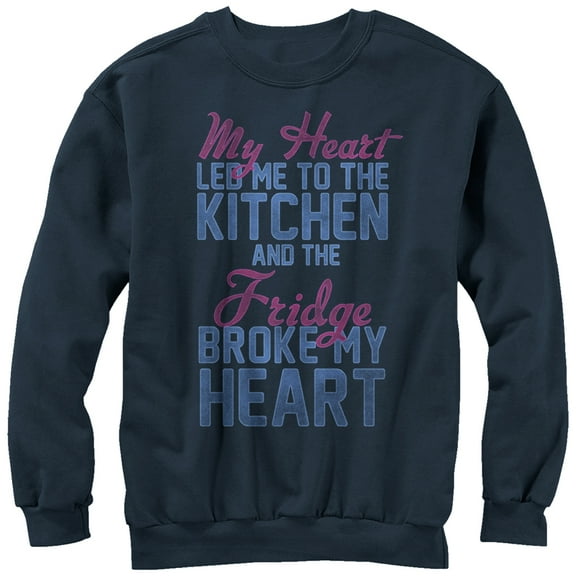 Women's CHIN UP Heart Led Me to Kitchen Sweatshirt Navy Blue Small