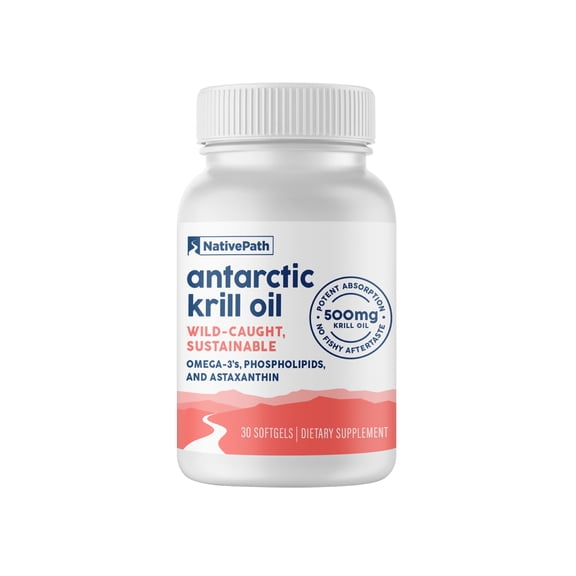 NativePath Antarctic Krill Oil 500mg, Omega-3 with Astaxanthin, 30 Softgels