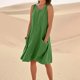 thumbnail image 3 of WILLBEST Vestido Midi De Verano Para Mujer, Largo Hasta La Rodilla, Informal, Para Playa, Resort, Sin Mangas, Color Liso, Con Bolsillos, 3 of 3