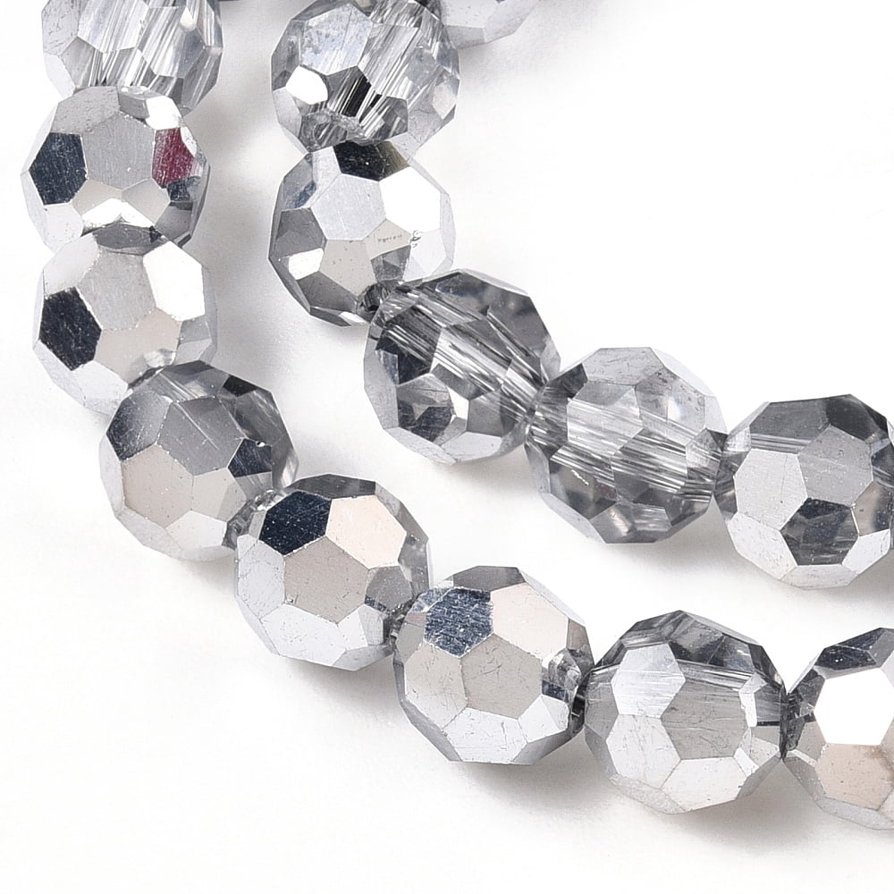20strands Transparent Electroplate Glass Beads Strands Faceted Half Silver Round Silver 6mm Hole: 1.2mm about 96~97pcs/strand 21.65~21.97 inch(55~55.8cm)