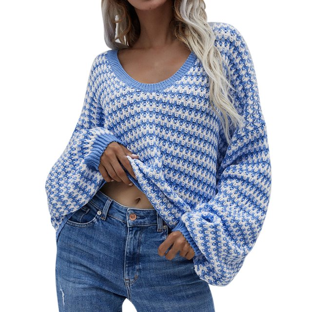 Gibobby Suéter para mujer, Suéter Ligero Invierno Blusa Manga Larga Multilooks(Azul,M)