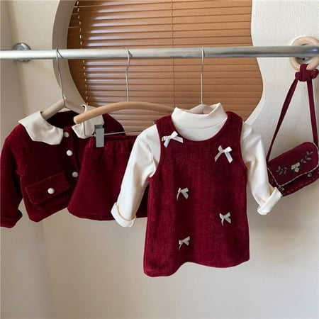 

Baozhu Toddler Baby Girls Clothes Set Autumn Winter Red Color Clothing Set New Kids Coat Skirt Outfit Children Clothes Suit