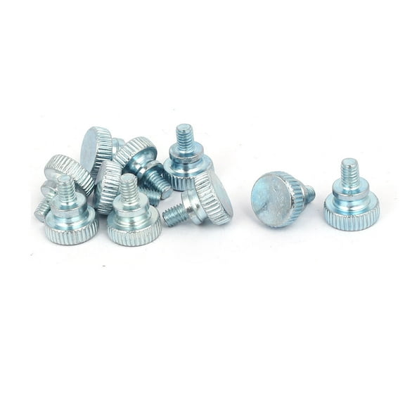 Unique Bargains M4x6mm Flat Knurled Head Fully Threaded Thumb Screws Bolts Fastener 10Pcs