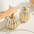 thumbnail image 5 of FURNIX Fall Pumpkin Shaped Salt and Pepper Shakers Ceramic Salt and Pepper Shakers Mini Shakers for Thanksgiving,Halloween & Indoor for Holiday Home Indoor Kitchen Decorations,White and Gold A, 5 of 9