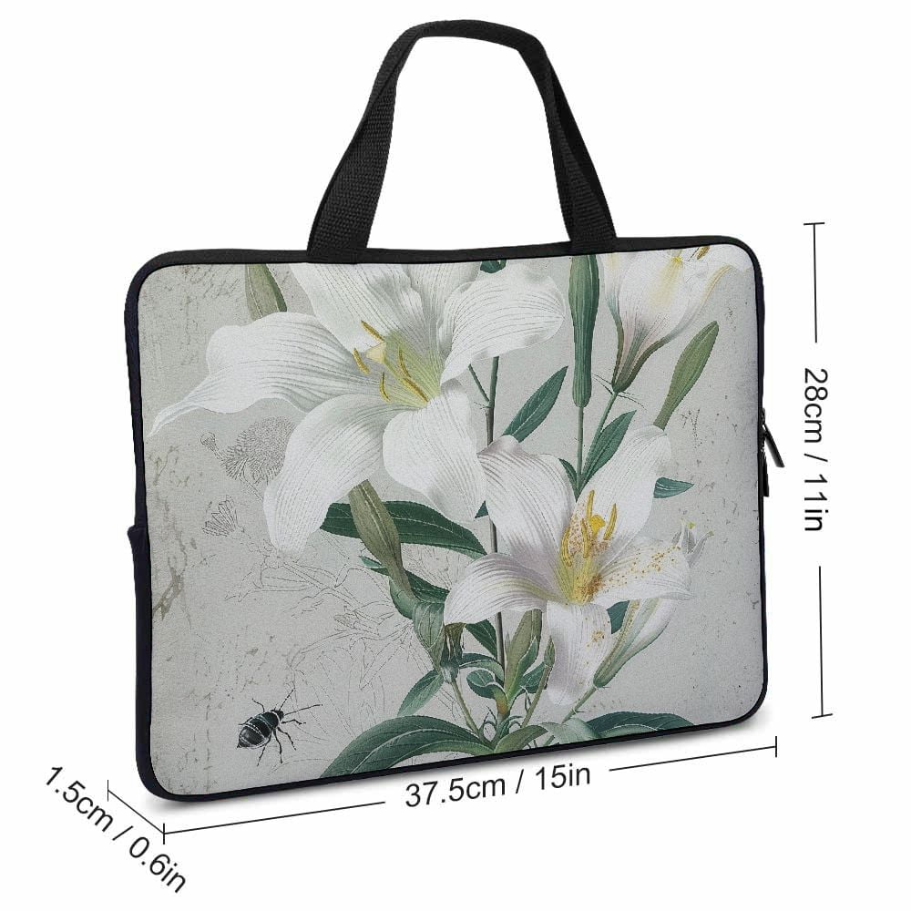 JRXY White Flowers Bug Laptop Bag Protective Handle Case Diving Fabric Soft Carrying Travel Case (Idea) 15inch