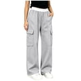 thumbnail image 2 of Mifsaly Cargo Pants for Girls Uniform Pants Kids High Waisted Relaxed Fit Casual Back to School Bottoms with Multi Pockets Gray,9-10 Years, 2 of 9