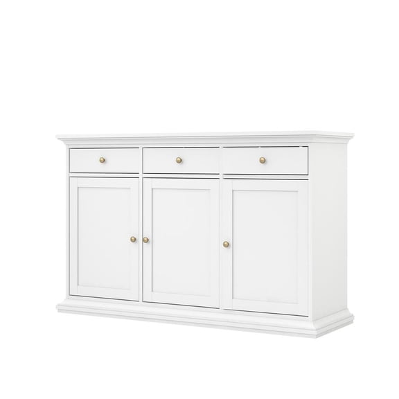 FurniFact White Buffet Cabinet - Modern Living Room Cabinet with Storage and Drawers