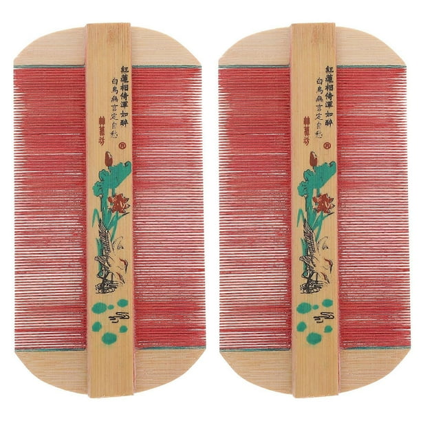 2Pcs Dense Teeth Combs Wooden Hair Combs Lice Strainer Combs Head Massage Comb for Women Men