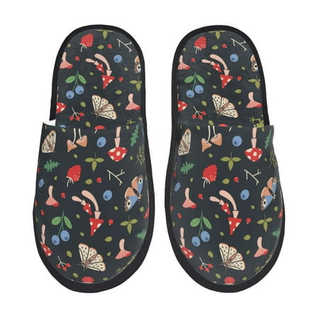 Balery Forest Flora and Insects Slient Indoor Furry Fleece Comfort House Shoes Soft Non-Slip Home Shoes Cotton slippers House Slippers-- Large