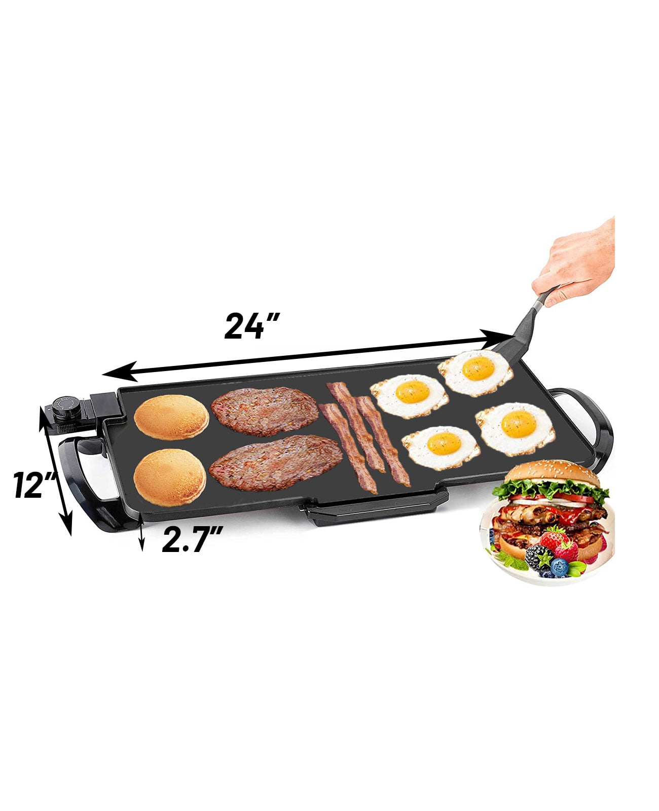 3-In-1 Electric Griddle for Steaks & Eggs, Divided Electric Skillet Grill  Pan Non-stick 5 Minutes Multifunction Brunch Maker for Burger, Bacon