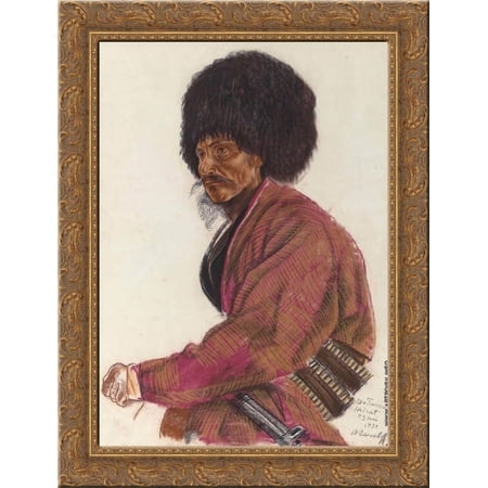 Turkmen. Khairat 24x18 Gold Ornate Wood Framed Canvas Art by Alexandre Jacovleff