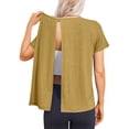 thumbnail image 3 of Domuza Women Post Surgery Shirts Comfy Adaptive Medical Short Sleeve Crew-Neck T Shirts Open Back Wear Sofy Solid Color Recovery Clothes with Pockets Khaki XL, 3 of 8