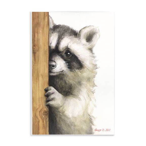 Stupell Industries Traditional Peering Raccoon Watercolor Wall Plaque Art, 13 x 19, by George Dyachenko