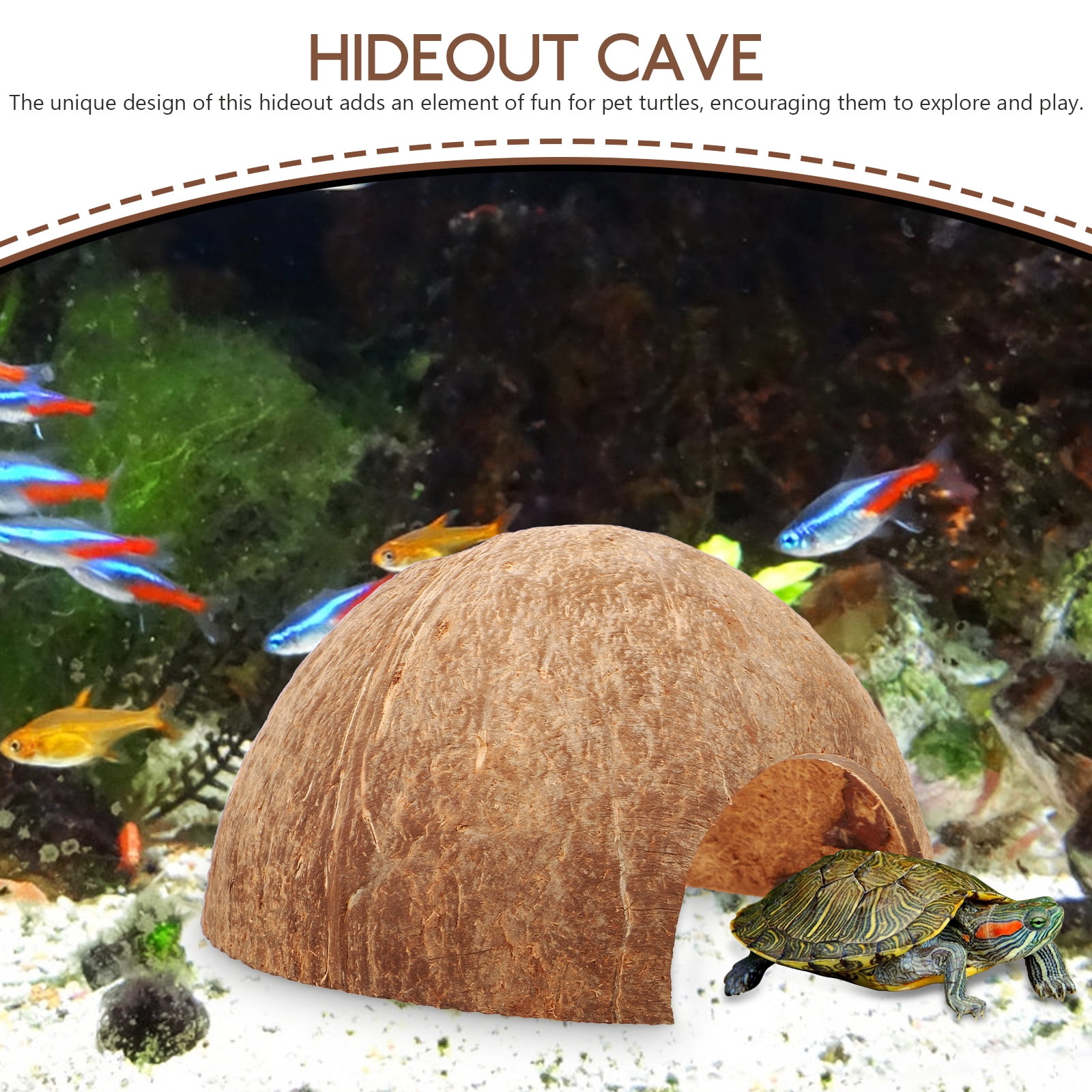 KAKOWELY Coconuts Shell Hideout Reptile Aquarium Hideout
