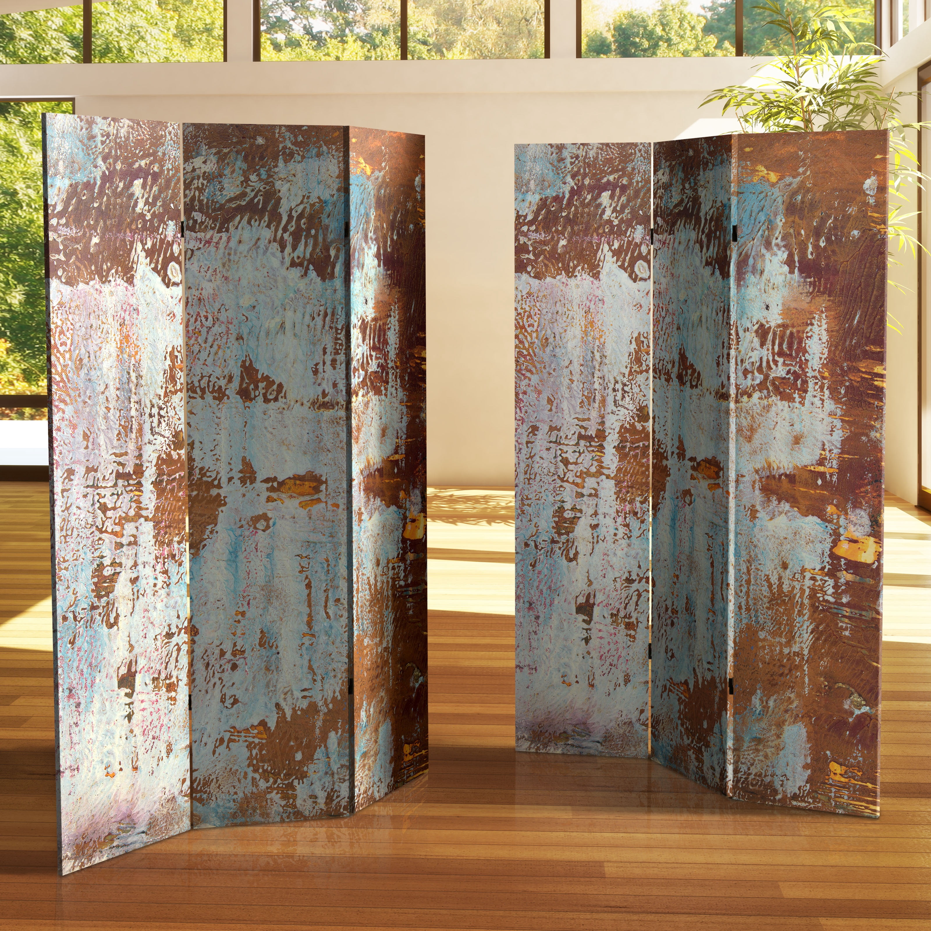 Oriental Furniture 6 ft. Tall Rust Canvas Room Divider - 3 Panel