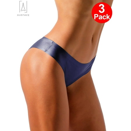 Gustave Women Lingerie 3-Pack Seamless Thongs Underwear Ice Silk Comfy G-string Panties Low Waist Sexy Bikini Briefs  Size L
