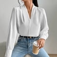 thumbnail image 4 of TKLPEHG Womens Tops Dressy Casual V Neck Elegant Shirts Lightweight Leisure Comfy Long Sleeve Classic Solid Color Loose Fashion Blouses (White,S), 4 of 7