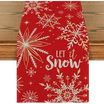 Red Snowflake Let It Snow Winter Table Runner, Seasonal Christmas Kitchen Dining Table Decoration for Home Party Decor 13x120