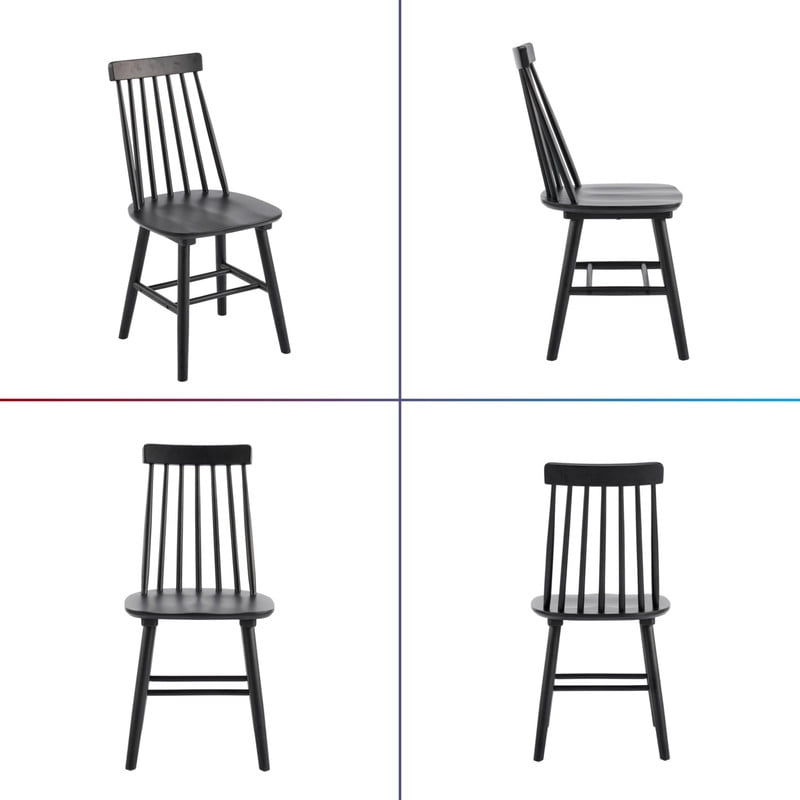 Solid Wood Dining Chairs Set of 4, Ergonomic Windsor Backrest Mid-Century Modern Armless Kitchen Side Chairs