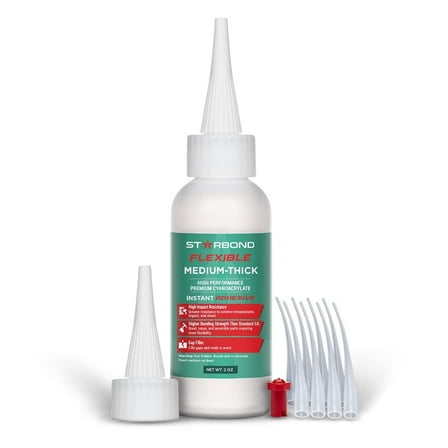 Starbond Flexible Medium Thick, Premium CA Super Glue Plus Extra Cap and Microtips, 2 oz. (for Arrow Fletching & Inserts, Shoe Cobblers, Boot, & Furniture Repair)