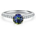 thumbnail image 3 of Gem Stone King 10K White Gold Blue Mystic Topaz and Lab Grown Diamond Engagement Ring for Women | 1.18 Cttw | Round 6MM | Gemstone November Birthstone | Size 5, 3 of 6