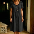 thumbnail image 6 of Horkkom T Shirt Dress Women Solid Color Short Sleeve Crew Neck Midi Dresses Summer Loose Casual Dresses, S-3XL, 6 of 8