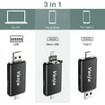 thumbnail image 2 of Lector de tarjetas SD, lector de tarjetas Micro SD/TF Compact Flash con adaptador USB tipo C/Micro USB macho 3 en 1 y función OTG. Lector de tarjetas de memoria portátil para PC,, 2 of 8