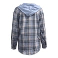thumbnail image 4 of Flannel Shirt for Women Plaid Hooded Shacket Jacket Coat Women's Plaid Button Long Sleeve Drawstring Hoodie Overshirt Jacket, 4 of 4