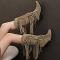 thumbnail image 4 of Xfvqtps Womens Western Boots Cowgirl Boots Mid Calf with Long Tassels Pointed Toe Chunky Heel Fashion Boho Booties for Fall Winter Khaki, 4 of 6