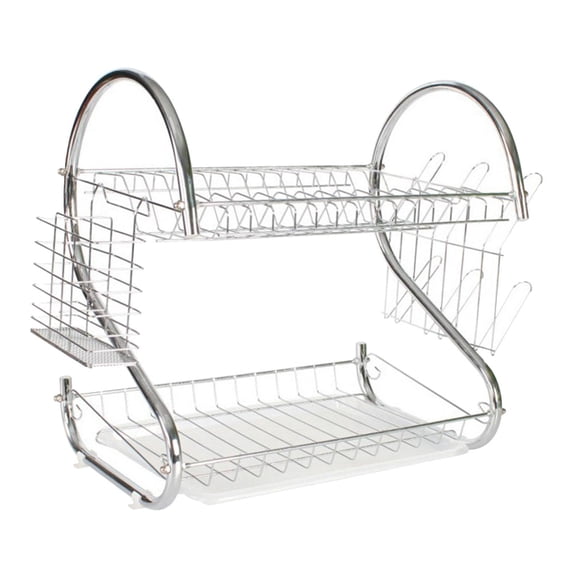 Estante para platos de doble capa, organizador de cocina, escurridor de platos con soporte para cubiertos, soporte para secar platos para cocina, 40cm