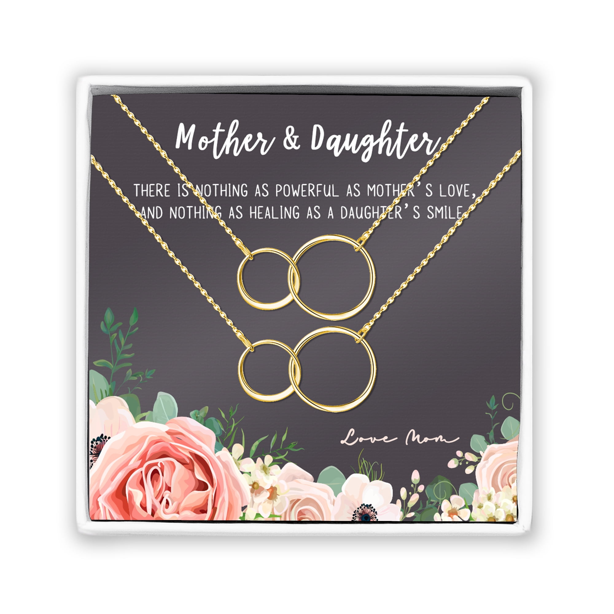 Mother and Daughter Matching Infinity Card Necklace, Matching Mother's Day Gift for Her, Mom and Daughter Jewelry, Mom and Daughter Infinity Ring Necklaces [Gold Infinity Ring, No-Personalized Card]