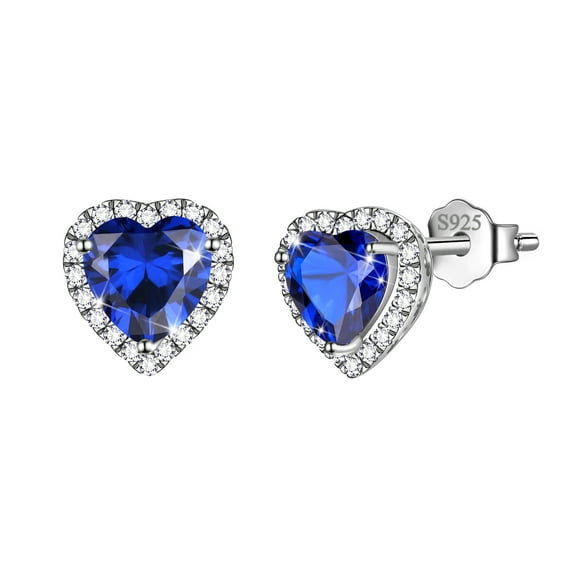 Blue Heart Earrings Women September Birthstone Earrings Sapphire CZ 925 Sterling Silver Stud Earrings Crystal Jewelry Birthday Mother's Day Gifts