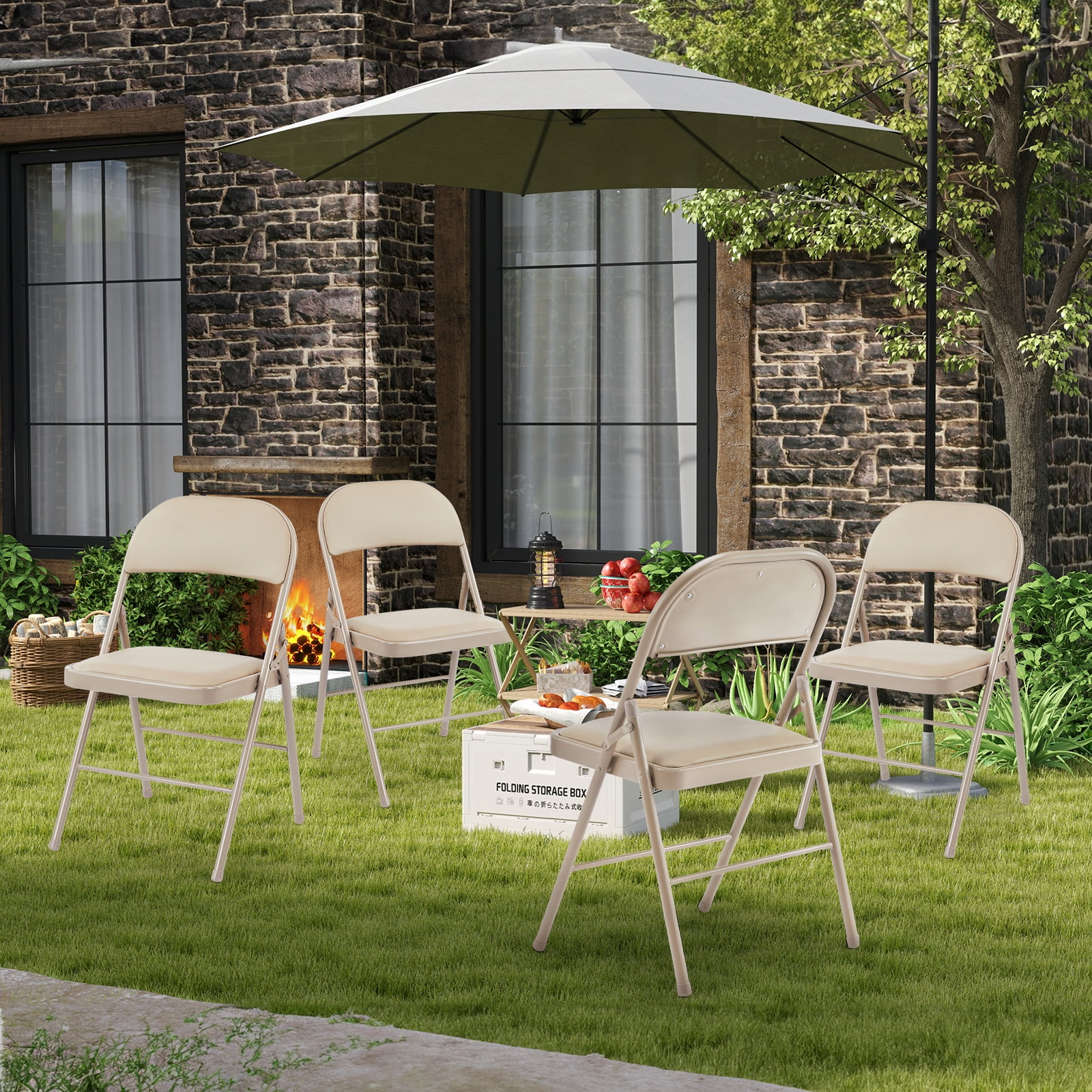 GIANNA Folding Chair 6 Pack, Sturdy Metal Frame Foldable Chairs with Waterproof Pu Leather, For Office, Kitchen, Weddings, Garden, Khaki
