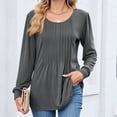 thumbnail image 3 of Scyoekwg Tops for Women Dressy Casual Long Sleeve Shirts Fall Business Casual Blouses Pleated Puff Sleeve Tunic Shirts (Gray,M), 3 of 9