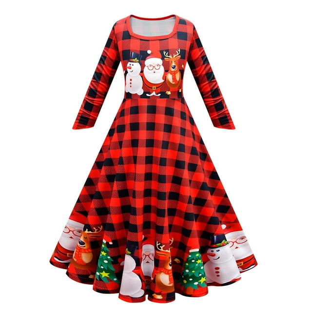 toraway Robes pour Filles 7-8 Ans Robe Fantaisie pour Enfants Robe de Noël à Manches Longues Imprimé Dessin Animé Performance 5-6 Ans