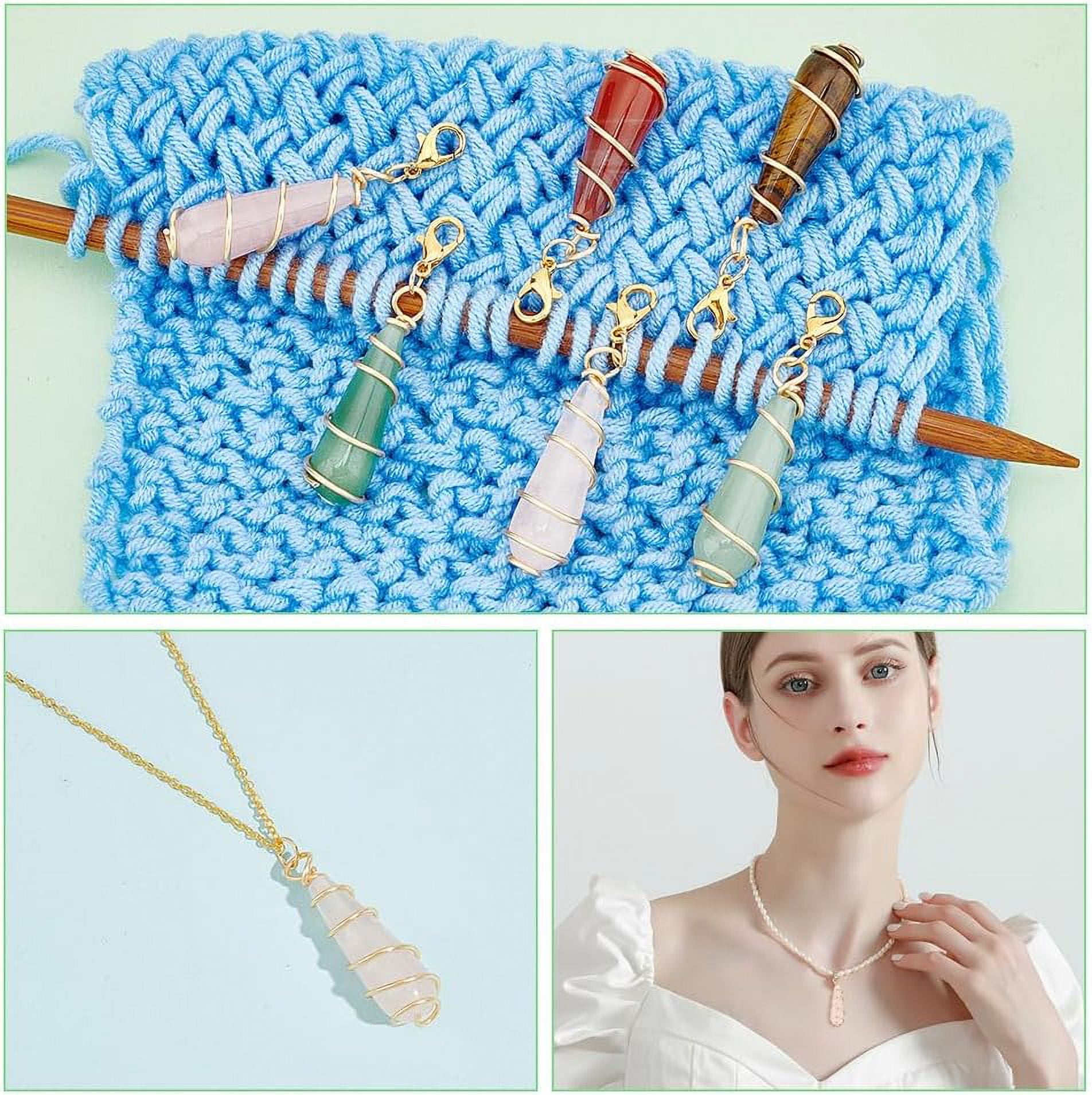15 Pcs Teardrop Stitch Markers Natural Gemstone Locking Stitch Markers Removable Lobster Clasp Locking Knitting Markers for Knitting Weaving Sewing Jewelry Making Colorful DIY