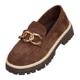 thumbnail image 3 of Women's Chunky Platform Loafers, Trendy Suede Slip On Shoes with Gold Chain Detail, Comfortable Lug Sole Block Heel Pumps, Plus Size Available for Wide Feet, Fashionable Casual Dress Shoes, 3 of 10