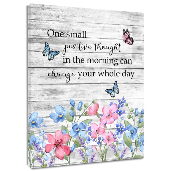 HVEST Farmhouse Floral Wall Art Pink Blue Flower Butterfly and Inspirational Quotes Canvas Wall Art Vintage Wood Board Framed Wall Decor for Living Room Bedroom Home, 8 X 10 inches