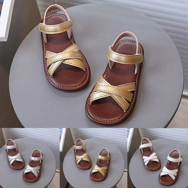 JDQJBZ Girl's Sandals Kids Solid Color Soft Sole Hook Loop Breathable Non Slip Summer Shoes