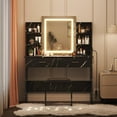 thumbnail image 3 of Marble Black Vanity Desk Set with Lighted Mirror & Stool, 3 Color Adjustable Brightness, Built-in Power Outlet, 6 Storage Shelves and 2 Large Drawers, Modern Makeup Dressing Table for Bedroom, 3 of 6